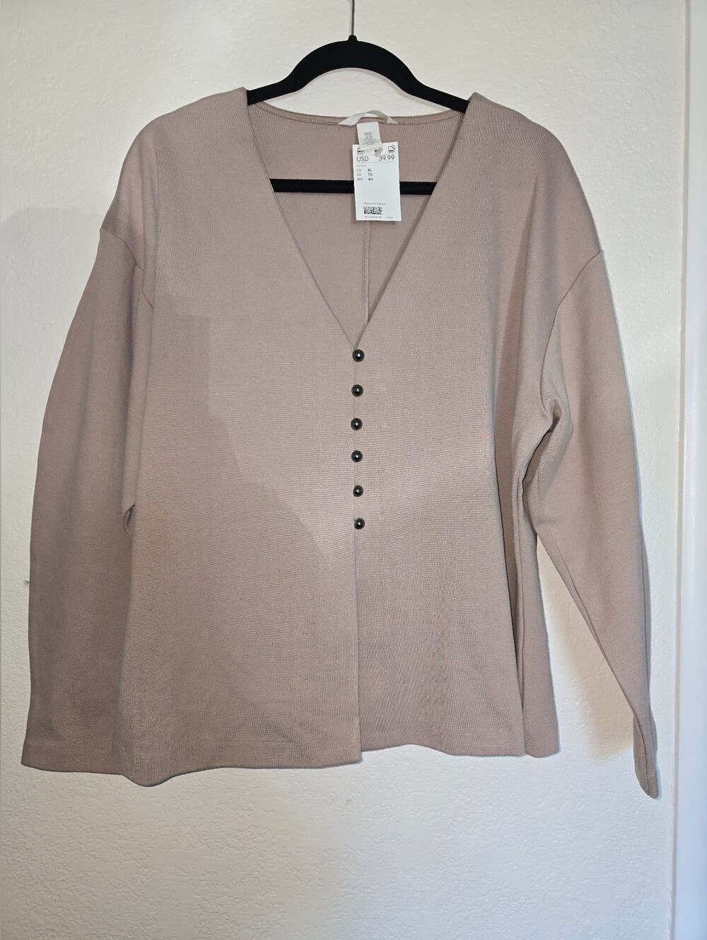 H&M Long Sleeve V-Neck Button Down Top - Taupe